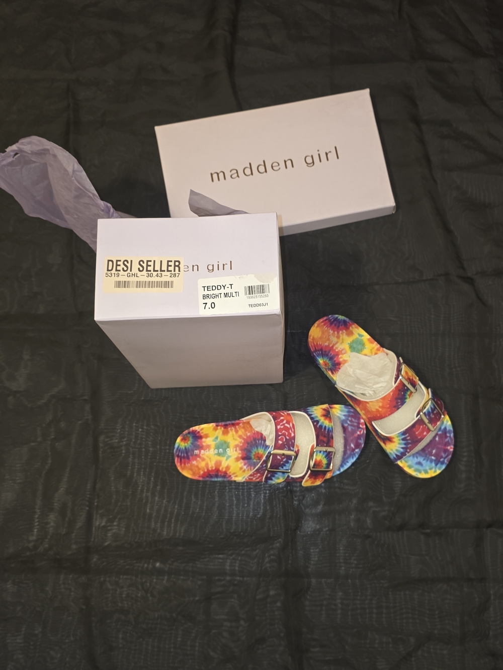 Madden Girl Tie-Dye Double Buckle Slide Sandals - Multicolor - Picture 2 of 4